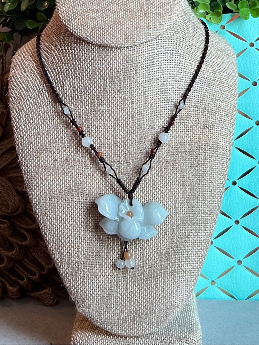 Hand-Carved Flower Pale Green Jade Jadeite Pendant Necklace - Boho Women Jewelry